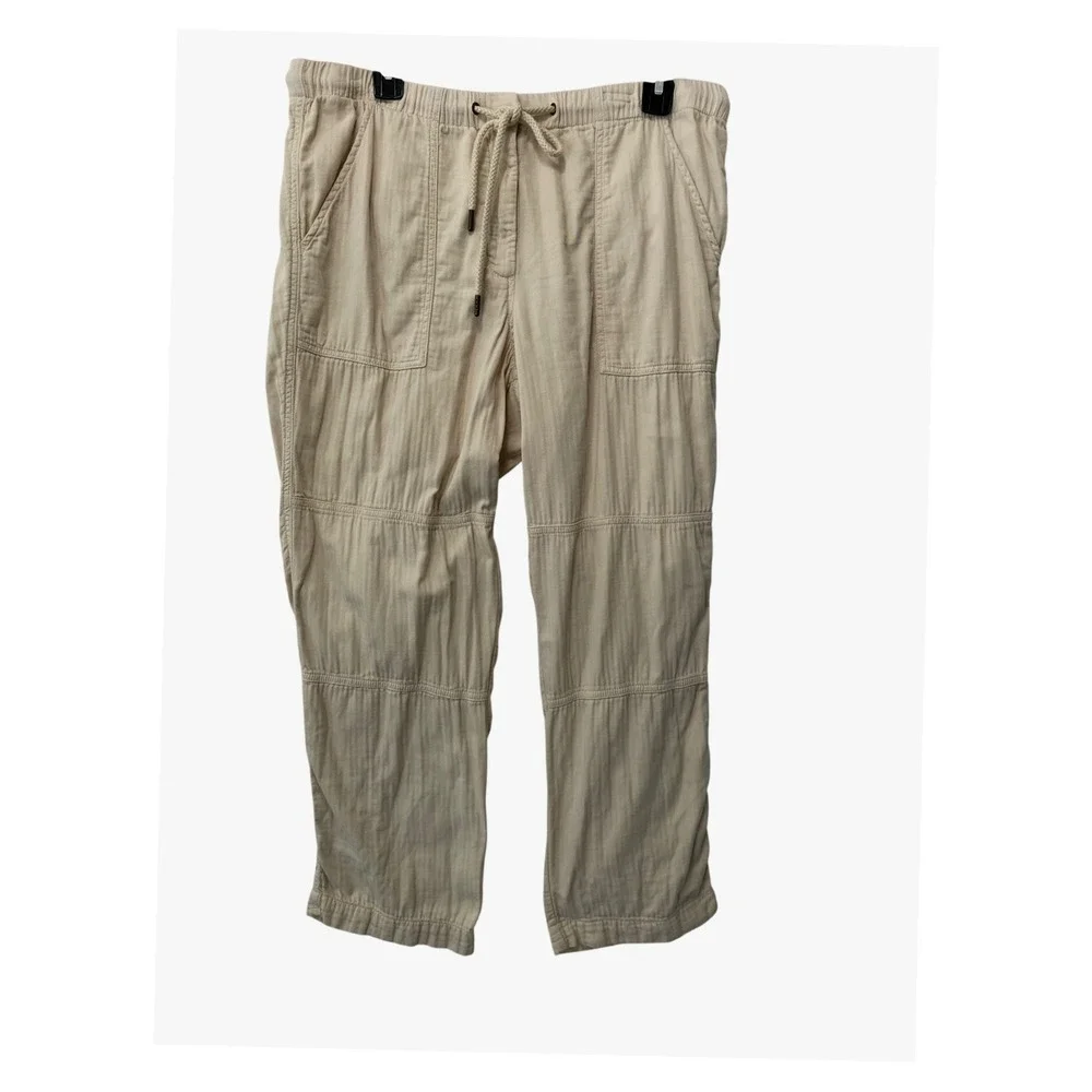 J.Crew Pull-On Cargo Pants Womens‎ 14 Beige Herringbone Cotton Drawstring Waist